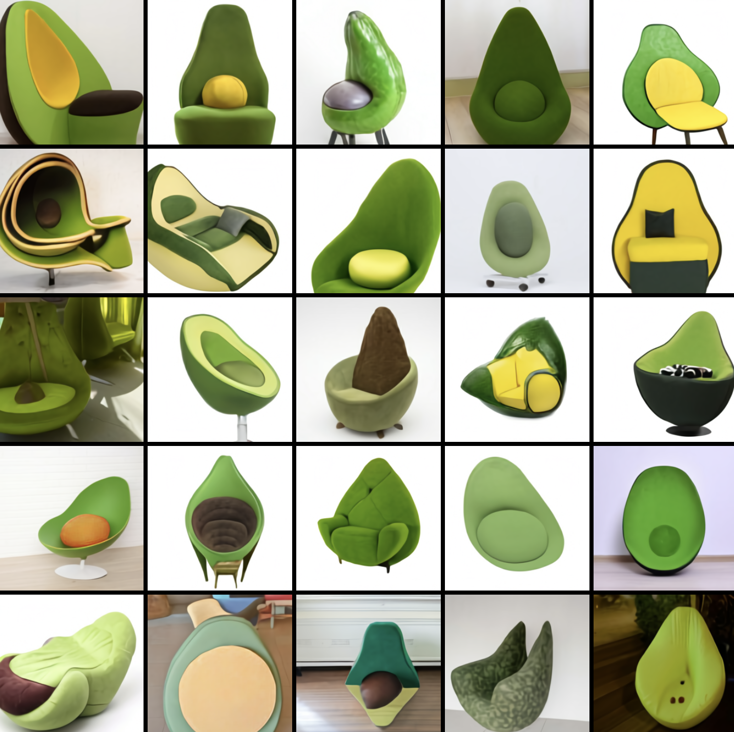Generated images of avocado chairs