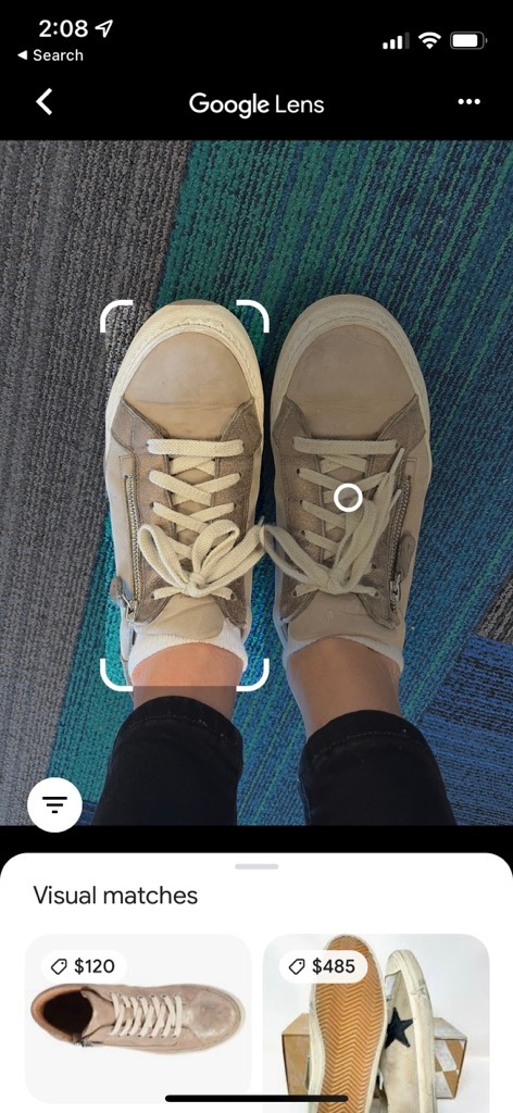 Google lens search of Dale's sneakers