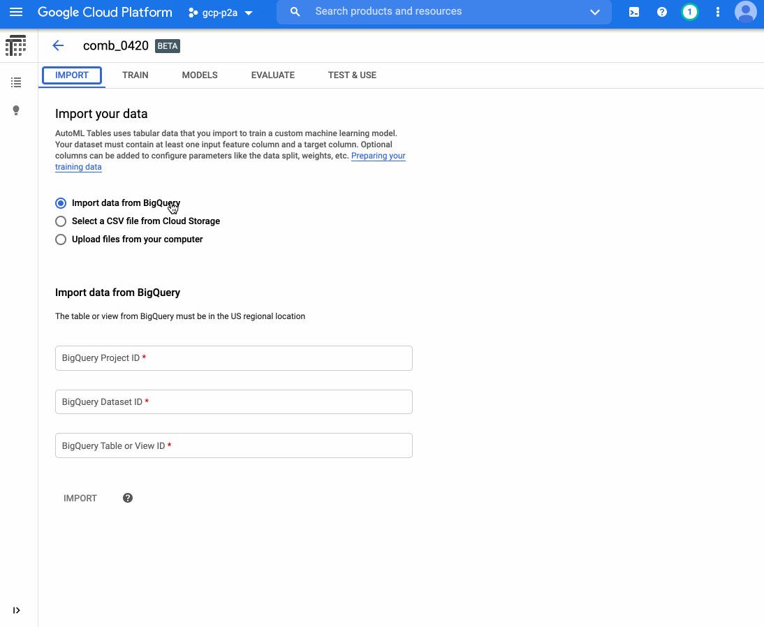 Gif of AutoML Tables interface