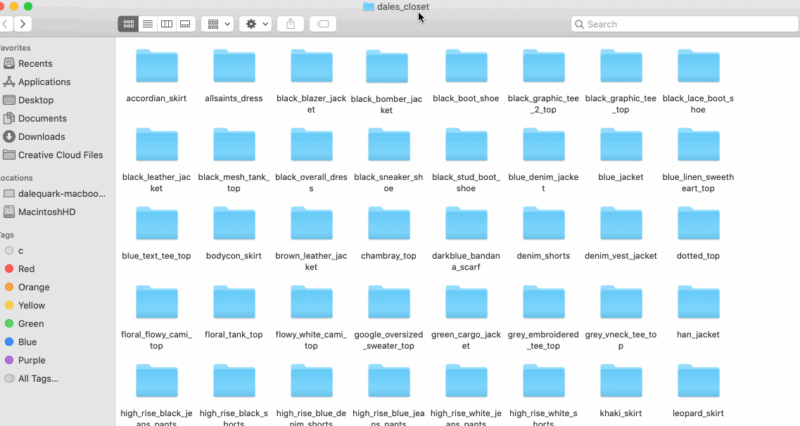 Create a folder for each clothing item