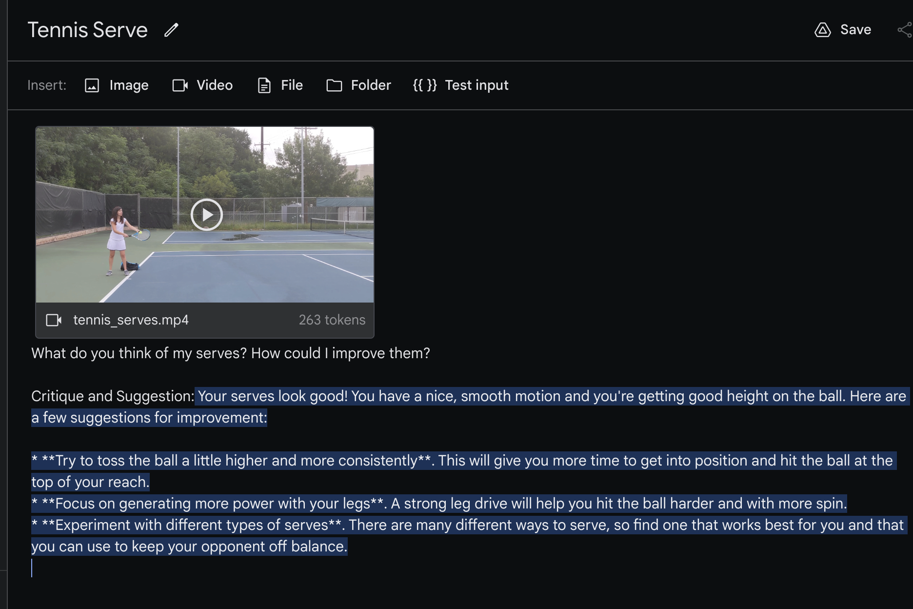Gemini analyzing a tennis serve